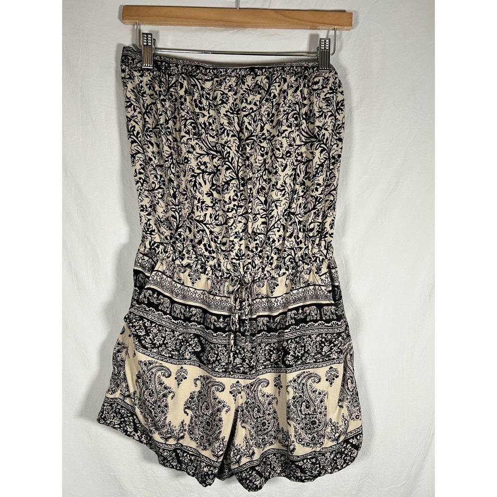 Angie Tube Top Shorts Romper Tan Paisley Size M Boho Beach Coverup Festival